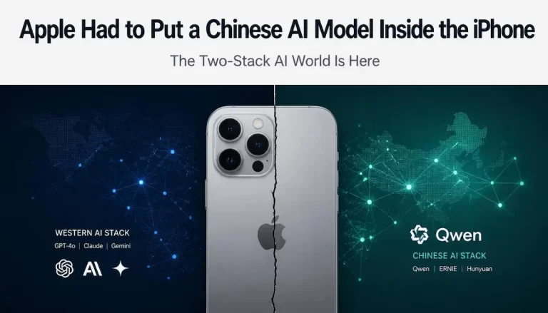 Apple Intelligence in China powered by Alibaba Qwen AI model featured image showing two AI technology stacks merging on iPhone