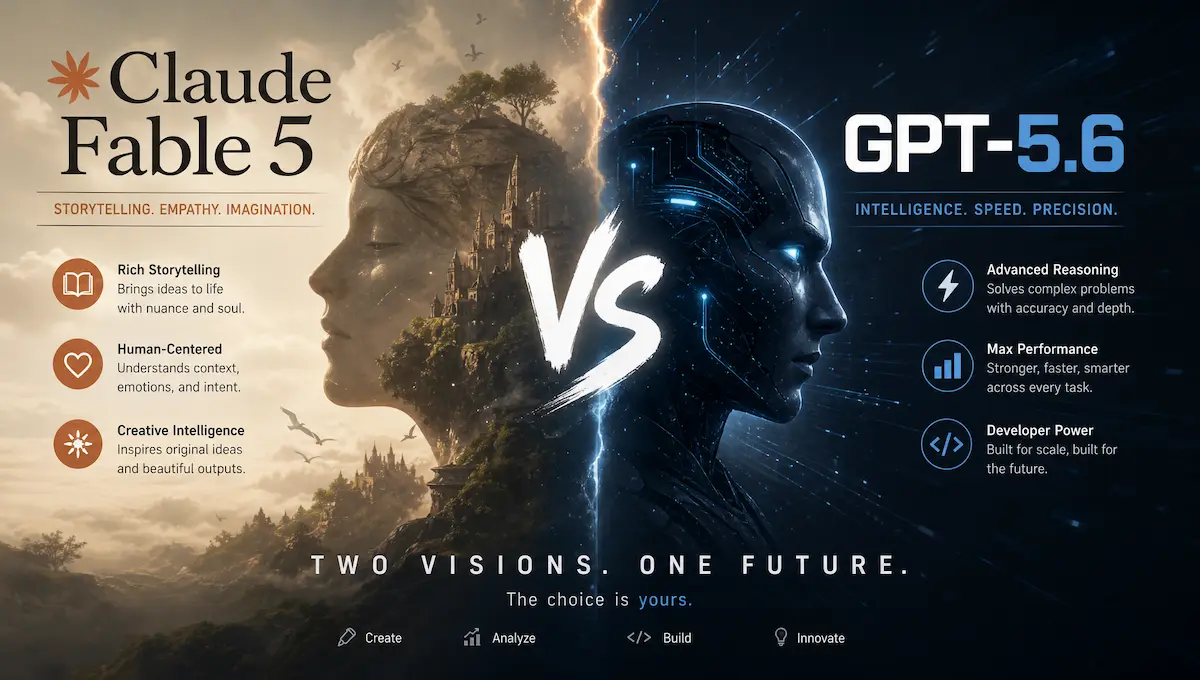 Claude Fable 5 vs GPT-5.6 comparison 2026 featured image showing two frontier AI models benchmark pricing and safety design